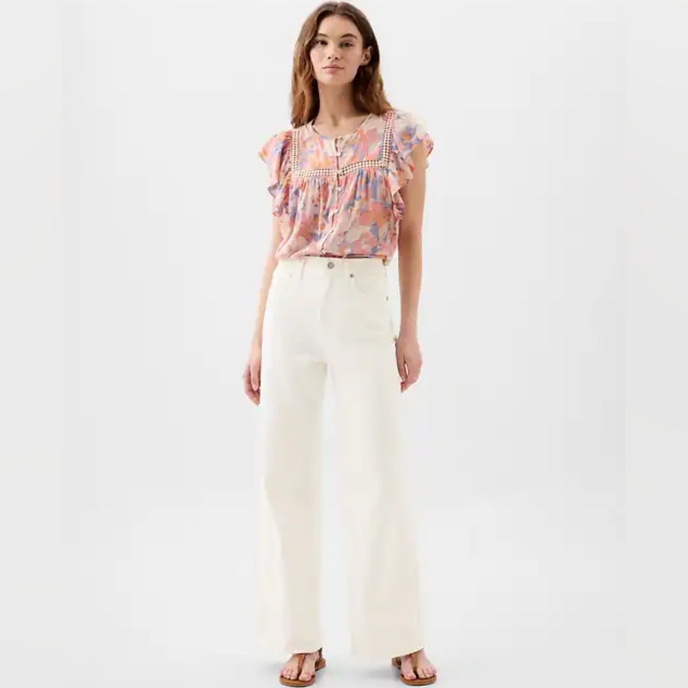 Gap High Rise Wide-Leg Jeans Off White 6/28 Regular NWT